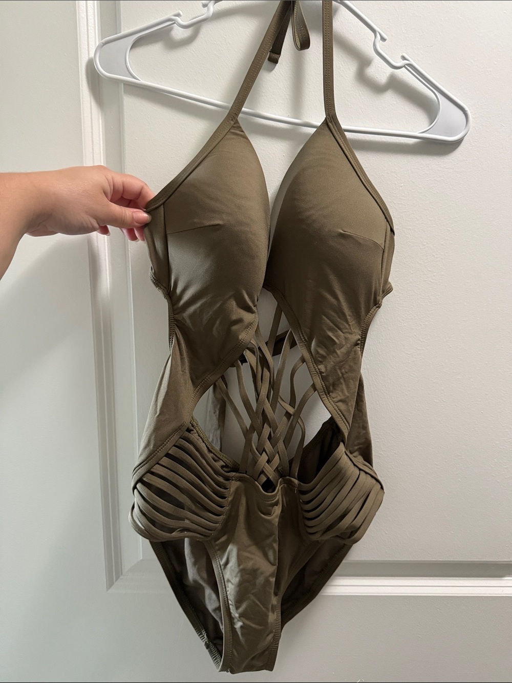 Kenneth Cole Olive Green Strappy One-Piece Swimsuit